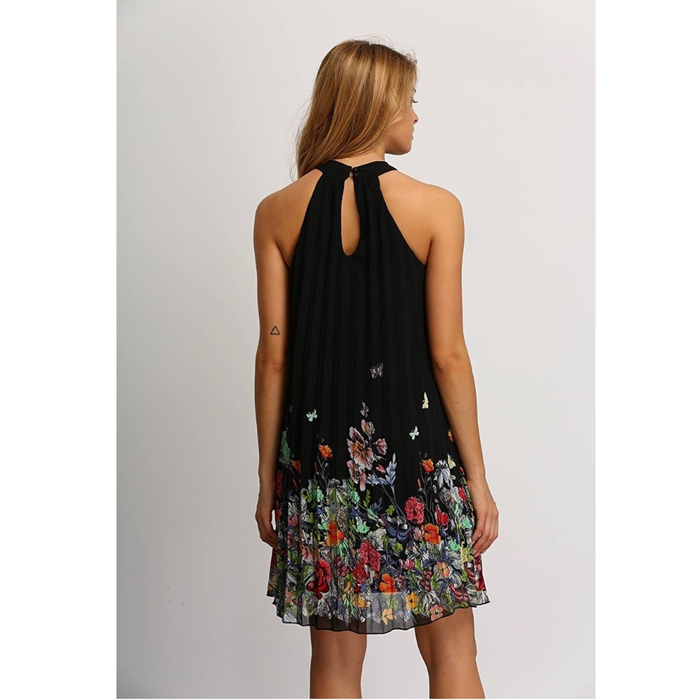 Floral Summer Sleeveless Halter Neck Black Dress - Picture 8 of 11